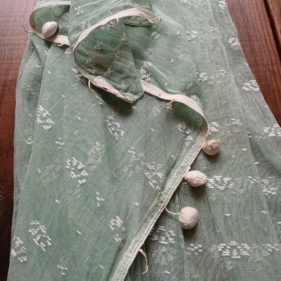 True antique vintage 1930's 40's mint green pom pom curtains 60 x 79